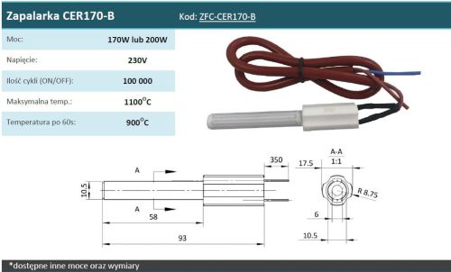 Zapalarka CER 170-B ( KIPI, KAMEN, HEIZTECHNIK, PellasX, LAZAR, Kotłospaw, FERROLI )