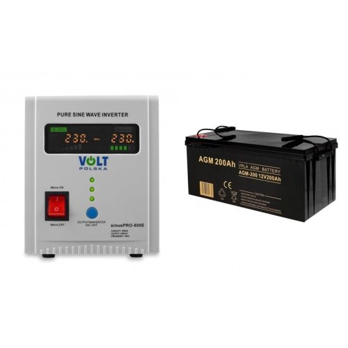 Zasilacz awaryjny SINUS PRO 800 E 12/230V (500/800W) + Akumulator AGM 12V 200 Ah 