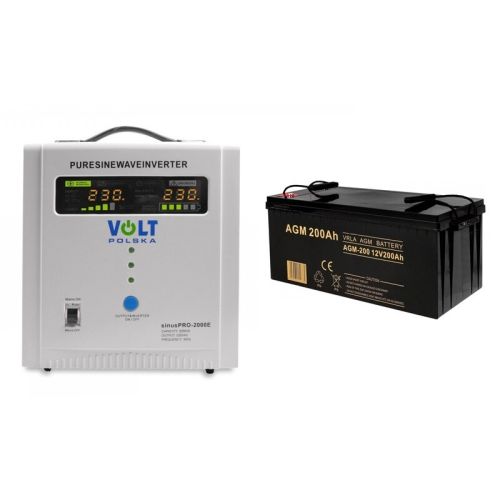 Zasilacz awaryjny SINUS PRO 2000 E 12/230V (1250/2000W) + Akumulator AGM 12V 200 Ah